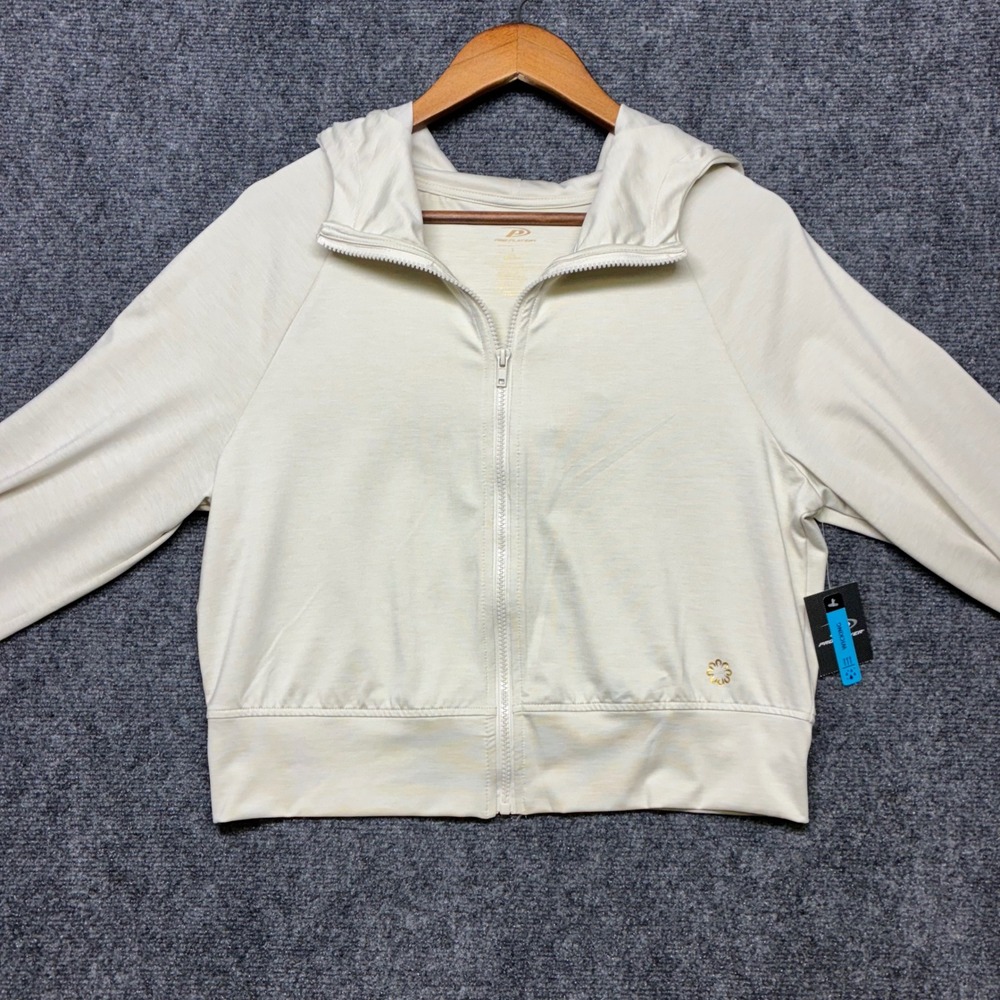 Pro Player Track Jacket Oatmeal M Full Zip Hooded Thumbhole Wicking Cropped